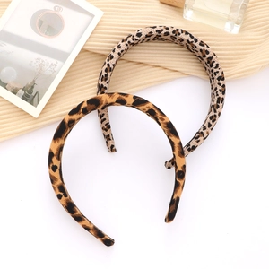 Classic leopard print wide headbands for women in beige and warm orange fabric