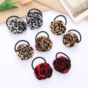Vintage Leopard Print Rose Flower Scrunchies Fabric High Elastic Hair Ties For Women Retro Fashion Hair Accessories