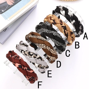 Women Vintage Wide Braided Headband Fabric Leopard Print Twist Braid Hair Band Fashion Headwrap With Anti-Slip Teeth