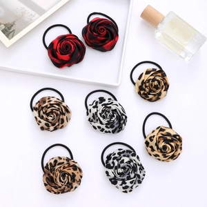 Elegant leopard print and rose-shaped hair scrunchie set with high elasticity for women