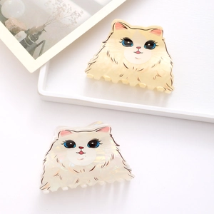 Cute realistic cat acrylic hair claw clips in cream yellow and pearl white finishes
