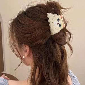 Cute white acrylic ragdoll cat hair claw clip for women's long curly hair styling