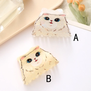 Cute acrylic cat hair claws in iridescent white and beige with blue cat eye details