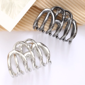 Pinces à cheveux modernes en métal ondulé en finitions argent brillant et gris foncé
