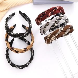 Braided leopard print headband set for women with anti-slip design on white background
