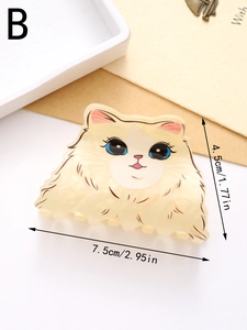 Detailed view of yellow cat hair claw clip with size measurements in 7.5cm length