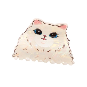 Cute white cat hair claw clip with pearlescent acrylic finish for elegant hairstyles