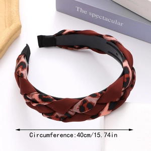 Braided leopard print and burgundy wide headband with a high crown vintage design