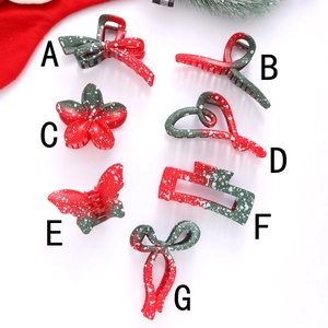 Christmas hair claw clips set in red and green gradient with festive snowflake patterns