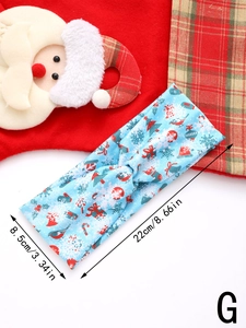 Blue Christmas print headband detail showing 8.5cm width and 22cm length dimensions