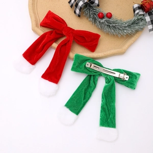 Barrettes à cheveux de Noël en velours avec pompons blancs en rouge et vert festif