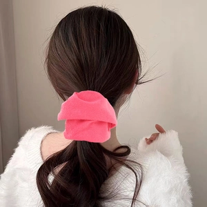 Oversized pink microfiber scrunchie for women, soft knit hair tie for low ponytail style