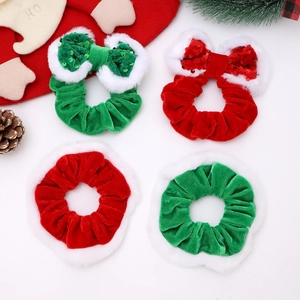 Elastici per Capelli in Velluto di Natale Con Fiocco di Paillettes Bordo in Peluche Rosso Verde Accessori per Capelli Donna Ragazza