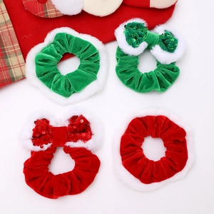 Set di elastici per capelli natalizi in velluto con fiocchi di paillettes rossi e peluche