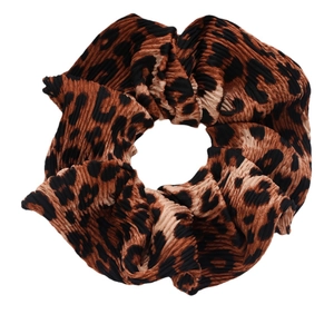 Chic leopard print pleated scrunchie hair tie for ponytail and bun styling
