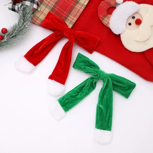 Pince à Cheveux Nœud de Noël Ruban en Velours Satiné Avec Pompon en Fausse Fourrure pour Femmes Filles