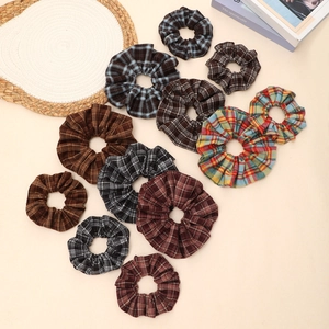 Vintage French Maillard Plaid Scrunchies Elastic Fabric Checkered Hair Ties Large Retro Academic Style Hair Accessories For Women