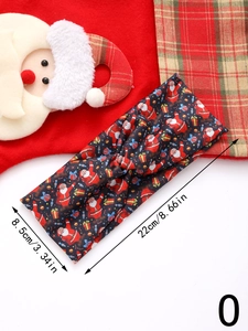 Detailed view of Christmas headband with Santa print and knot design plus size dimensions