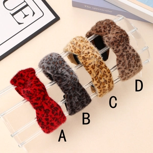 Plush leopard print knotted headbands in red, grey, camel and caramel brown colors