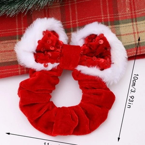 Elastico per capelli rosso con paillettes e bordo in peluche bianco per Natale, 11cm festa
