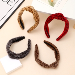 Vintage Women Leopard Print Plush Knotted Headband Winter Soft Faux Fur Wide Hairband Fashion Hair Accessories Hairhoop
