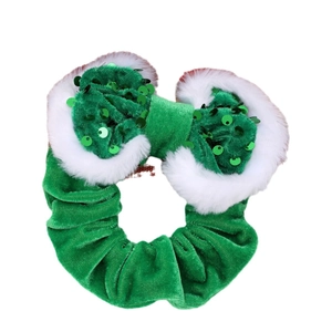 Elastico per capelli con paillettes verdi e bordo in peluche per acconciature di Natale