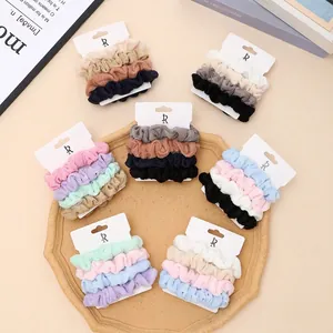 Women Ruffled Fabric Scrunchies Vintage Elastic Hair Ties Soft Knit Ponytail Holders Daily Retro Hair Accessories