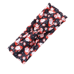 Christmas knotted headband with Santa Claus and snowflake pattern on black elastic fabric
