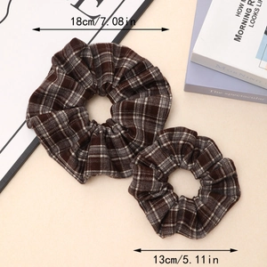 French retro brown plaid scrunchie set in 18cm and 13cm sizes for hair styling