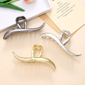 Lot de 3 grandes pinces à cheveux ondulées en métal doré, argenté et gris anthracite