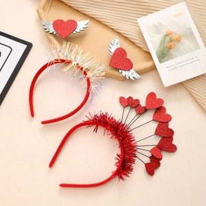 Valentinstag Rotes Herz Pailletten Stirnband Herz Flügel Haarschmuck Set Für Damen Party Feiertag Festliches Haarband