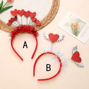 Roter Haarreif mit Pailletten-Herz und Haarklammern für Valentinstag und Partys