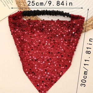 Sparkling red sequin triangle headscarf for bakery or kitchen with size 25x30cm details