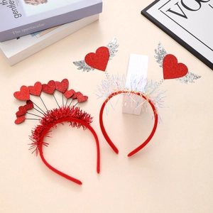 Valentinstag Haarreifen mit roten Pailletten-Herzen und glitzernder Deko für Partys
