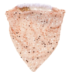 Pink mesh baking headscarf with shiny gold sequins and elastic band for kitchen work