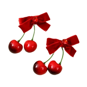 Barrettes à cheveux cerises en velours rouge avec strass et nœuds pour femmes lot de 2