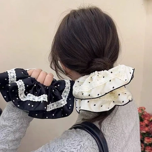 Französischer Vintage Polka Dot Haargummi Übergroßer Stoff Haargummi Mit Spitzenbesatz Sanfter Stil Haarschmuck Für Damen