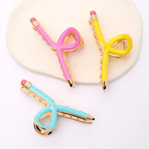 Pince Crabe Créative en Forme de Crayon pour Femmes Alliage Émail Goutte Accessoires de Coiffure Mode pour École et Quotidien
