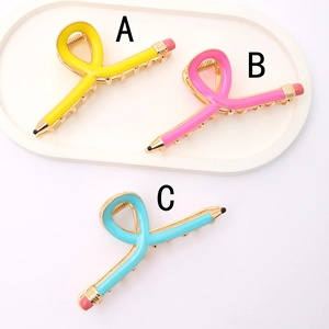 Pinces à cheveux créatives en forme de crayon en jaune, rose et bleu éclatants