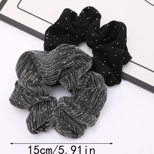 Lot de 2 chouchous géants de 15 cm en noir et gris argenté brillant pour les cheveux