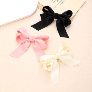 Lot de barrettes noeuds bohèmes en satin noir, rose et blanc cassé pour femme