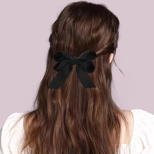 Barrette à cheveux bohème à double ruban de soie noir pour coiffure d'été femme