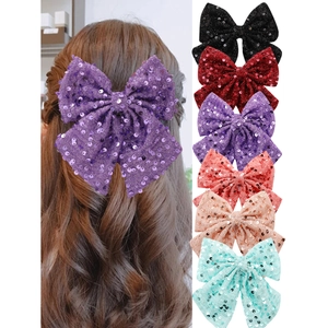 Large Handmade Sequin Mesh Bow Hair Clip For Women Vintage Sparkly Oversized Bowknot Spring Clip Hairpin Hair Accessories