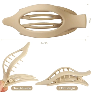 Matte leopard print claw clip in beige, flat design with inner teeth for hair grip