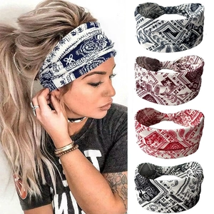 Women Bohemian Paisley Elastic Wide Headband Polyester Sweat Absorbent Yoga Sport Hair Band Ethnic Turban Wrap Headwear