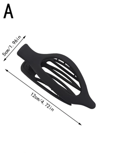 Matte black hollow leaf hair claw clip with 12cm size dimensions and multi-tooth grip
