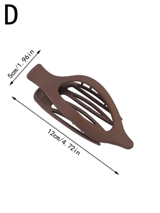 Brown matte claw clip with hollow grid design showing dimensions 12cm length and 5cm width