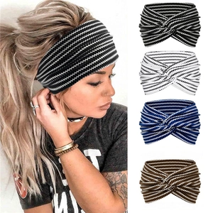 Bandeau Torsadé Bohème Élastique en Polyester Motif Chevron à Vagues Large Bandeau de Yoga pour Sports Course Femmes Accessoires Cheveux