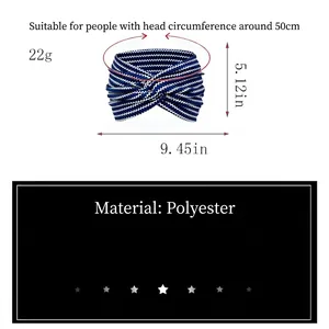Bandeau bohème élastique large avec motif vagues bleu foncé pour le sport et yoga