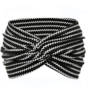 Bandeau large élastique bohème avec motifs ondulés noirs et blancs et nœud torsadé
